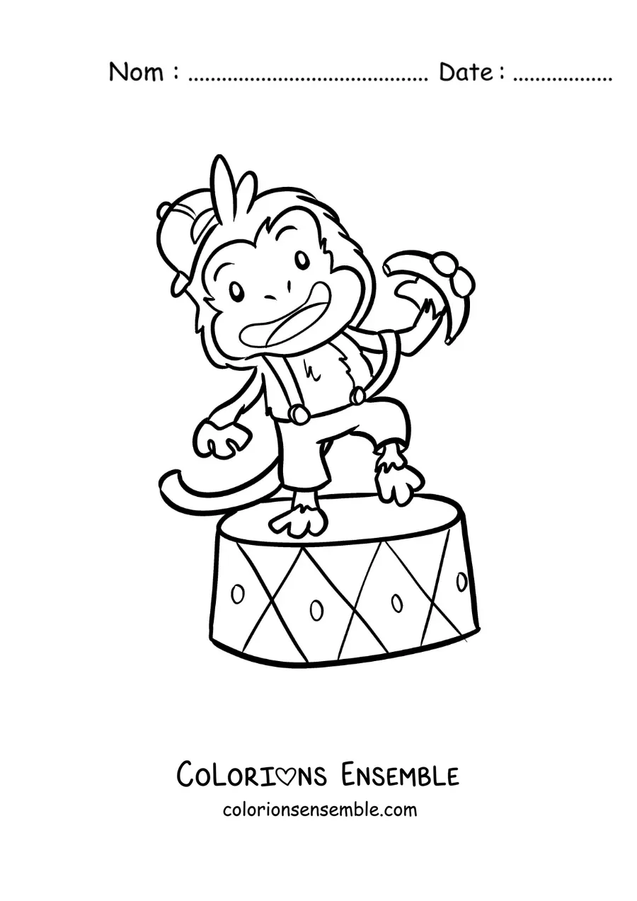 Image à colorier d’un singe de cirque animé