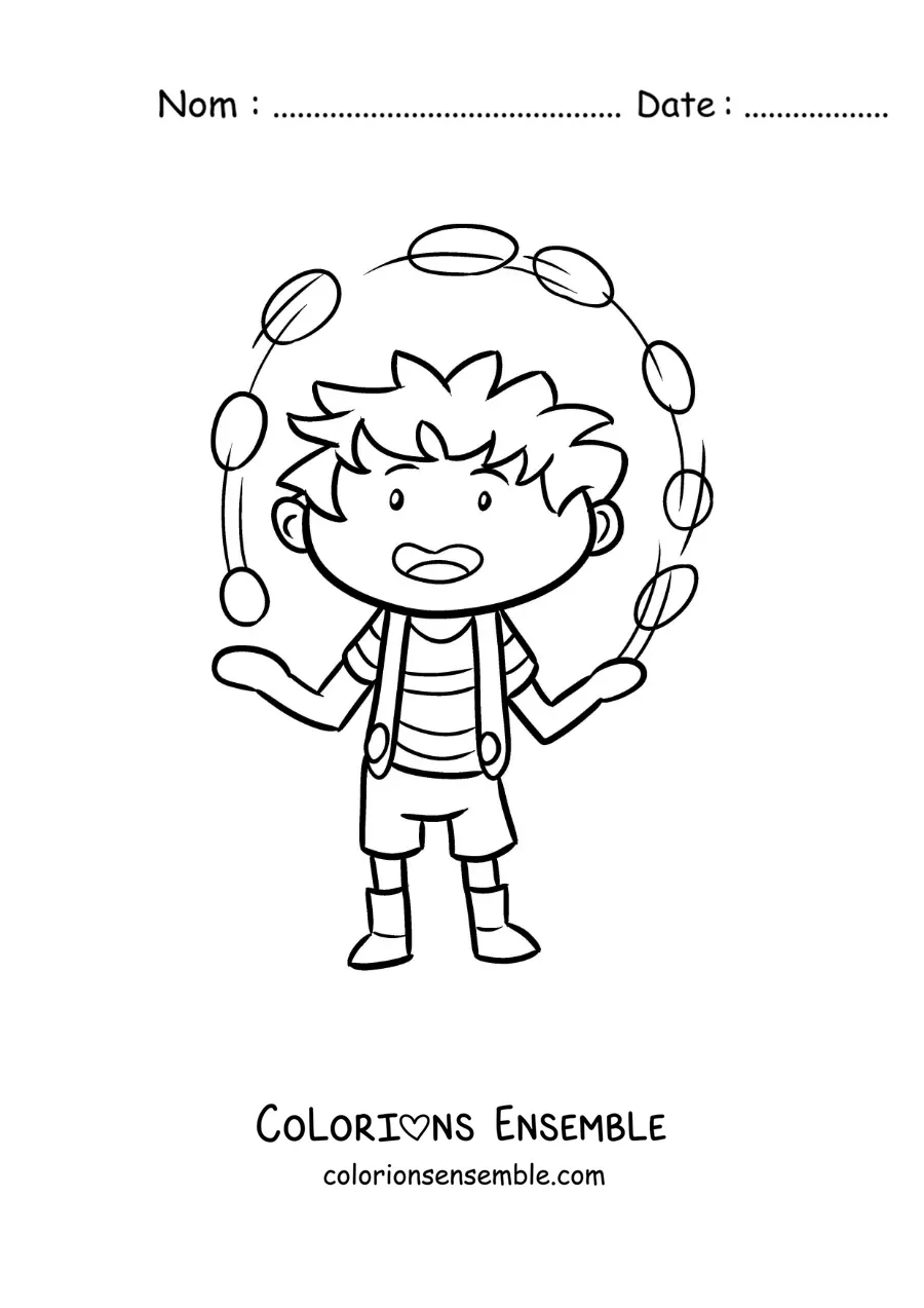 Image à colorier d’un garçon en train de jongler