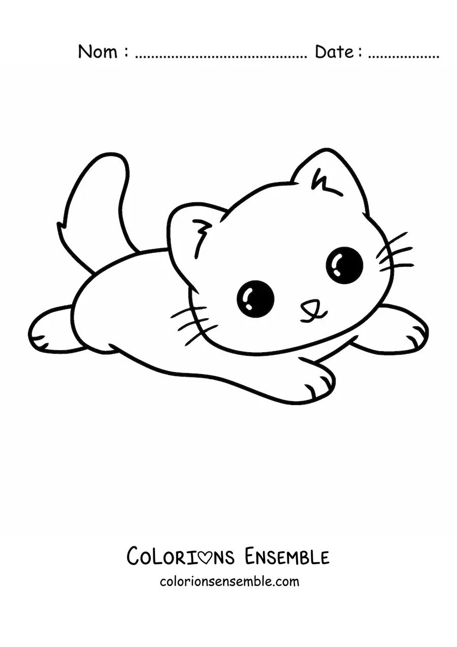 Image à colorier d’un chat kawaii allongé