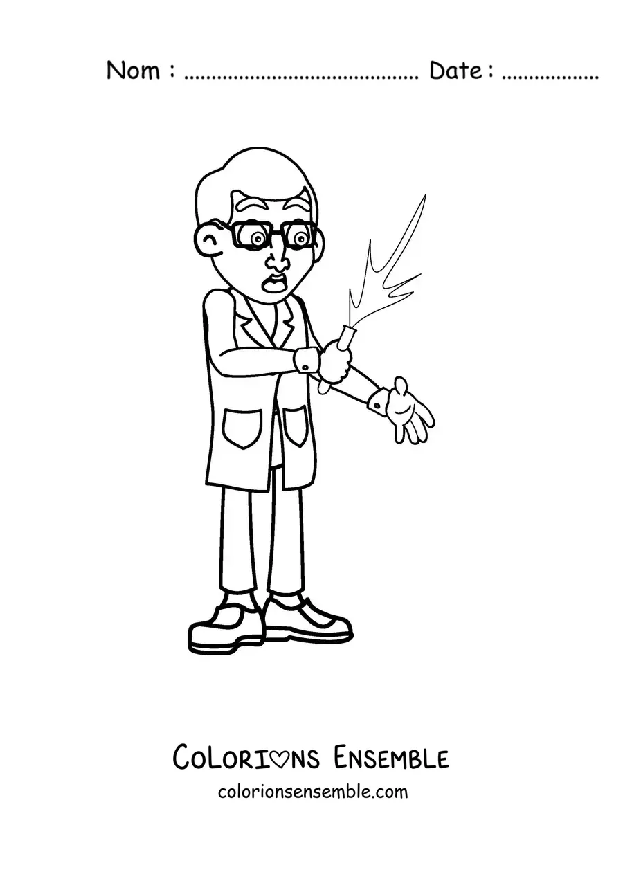 Image à colorier d'un savant fou avec une expérience ratée