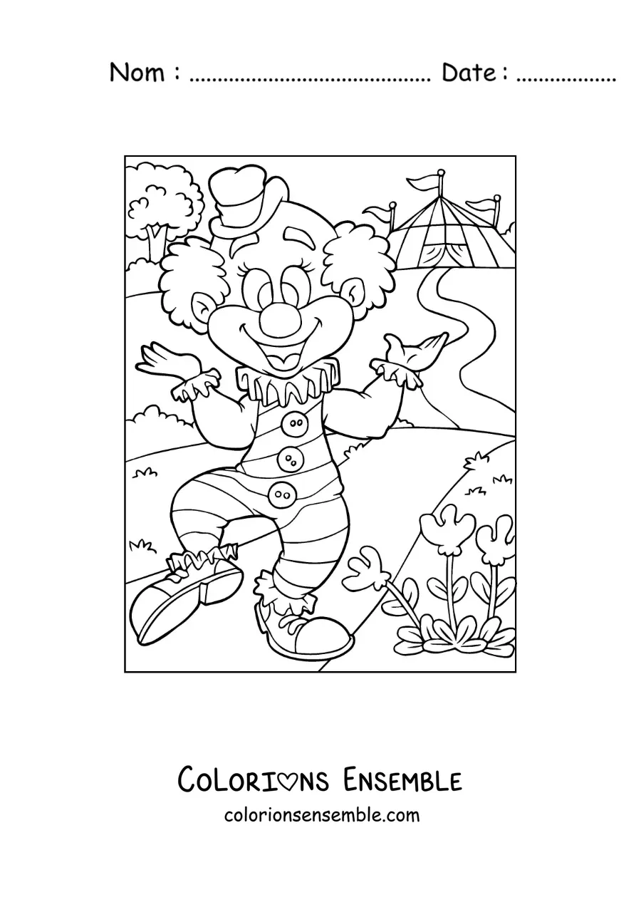 Image à colorier d’un dessin d’un clown au cirque