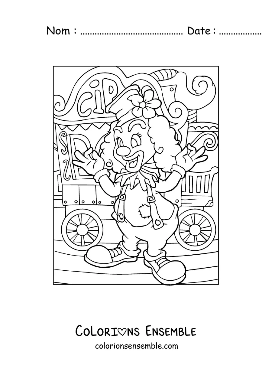 Image à colorier d’un clown à une fête foraine