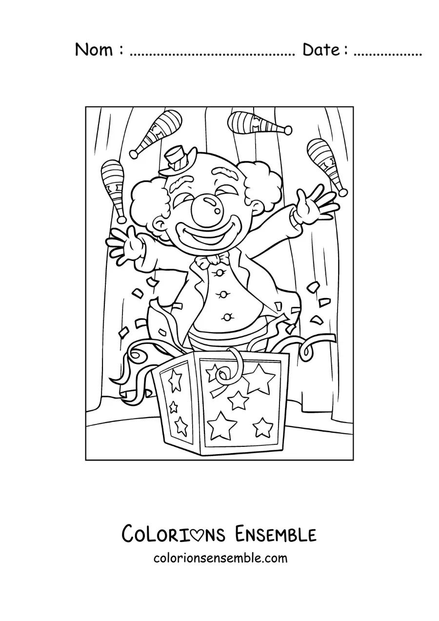 Image à colorier d’un clown jonglant au cirque