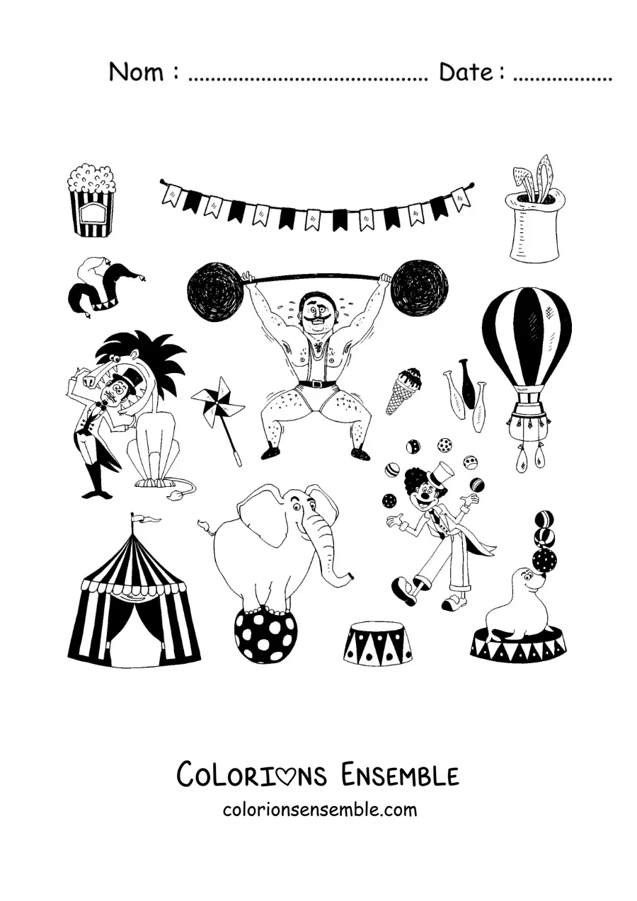 Image à colorier de personnages de cirque animés