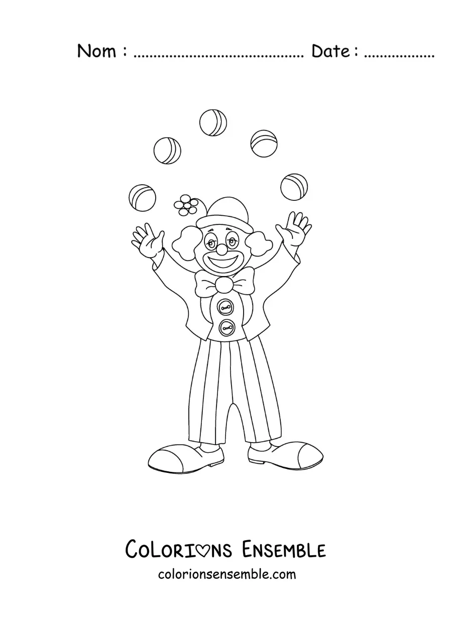 Image à colorier d’un clown de carnaval en train de jongler