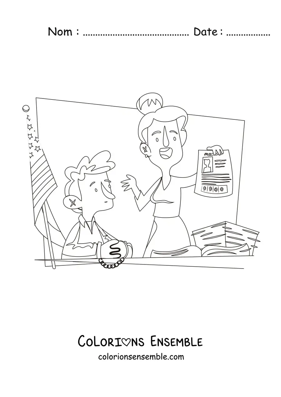 Image à colorier d'une femme avocate animée défendant un client
