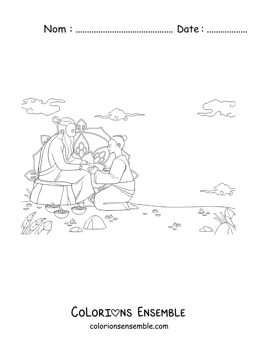 Image à colorier d’un moine et de son gourou