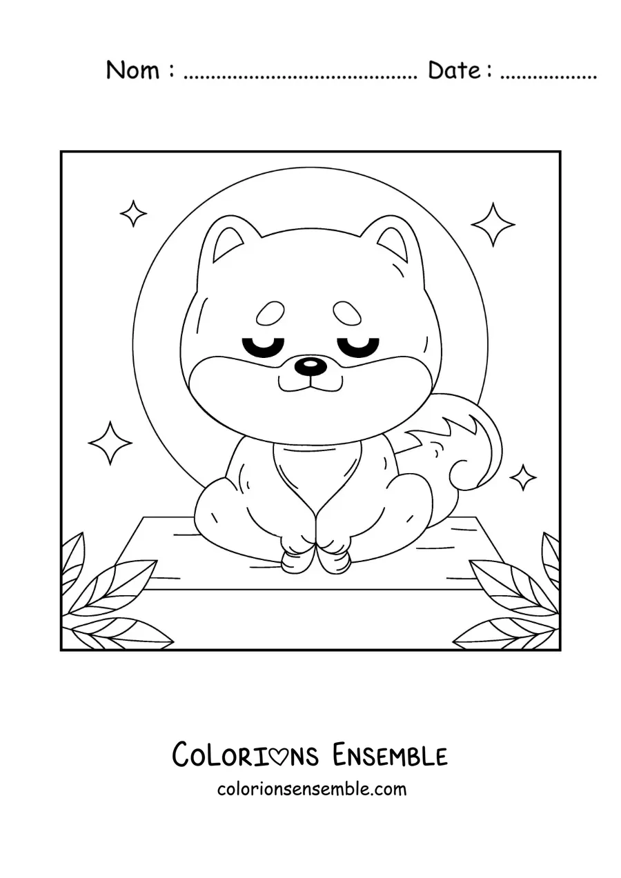 Image à colorier d’un chien animé en train de méditer