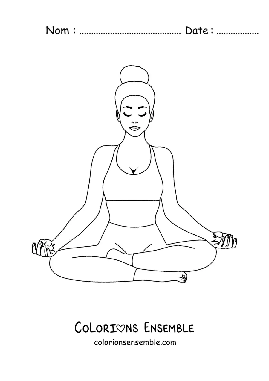 Image à colorier d’une femme méditant dans une posture de yoga
