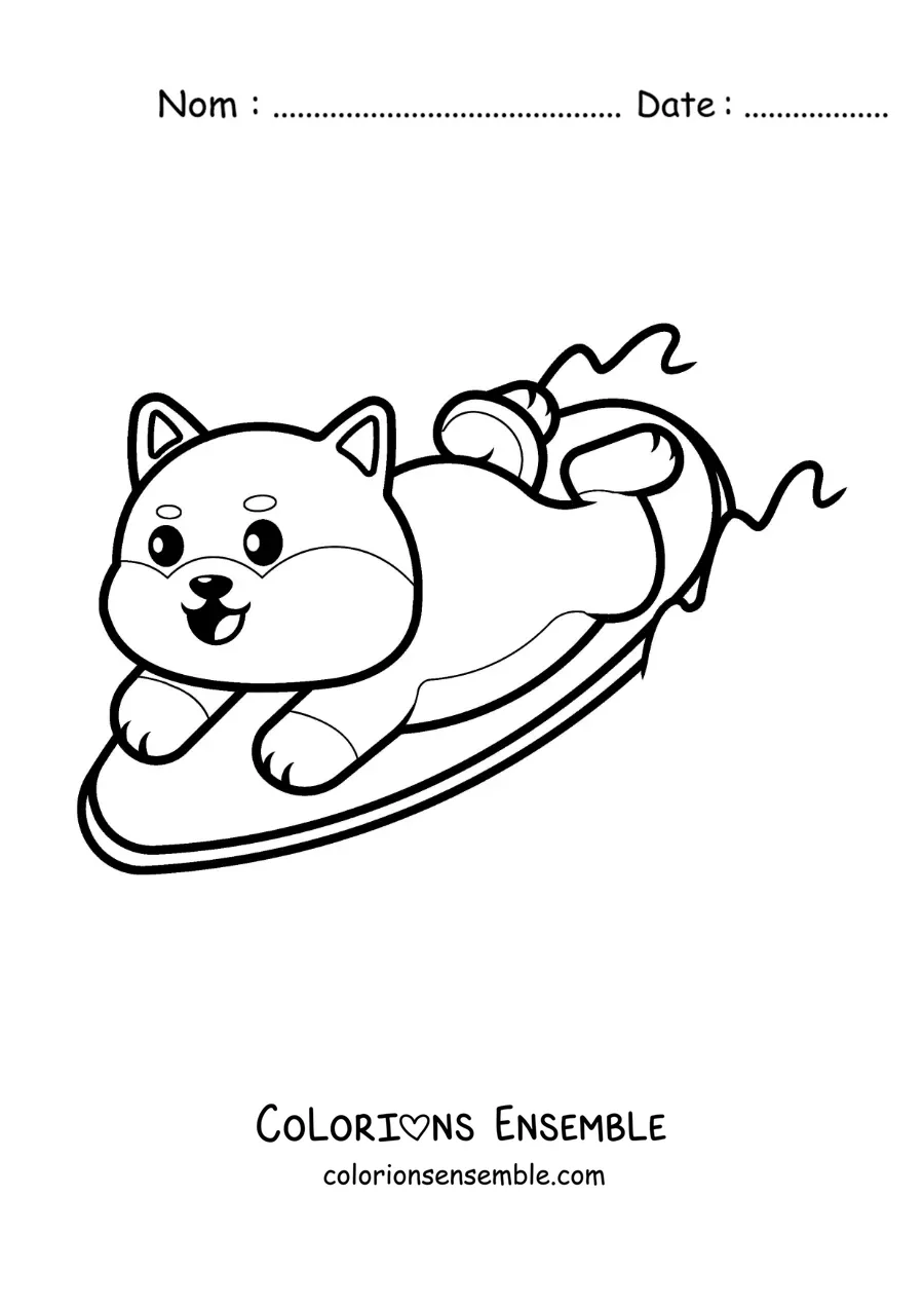 Image à colorier d’un chien surfeur animé