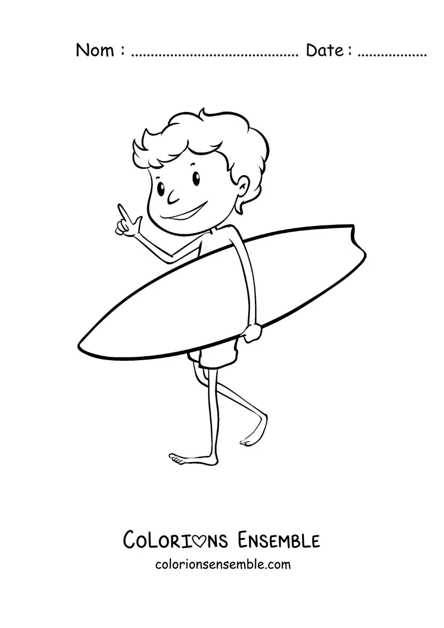 Image à colorier d’un garçon surfeur animé