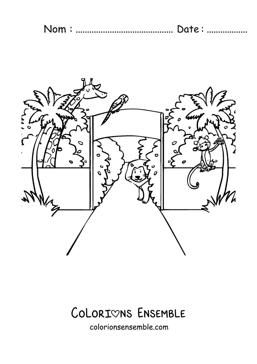 Image à colorier de l’entrée d’un parc zoologique