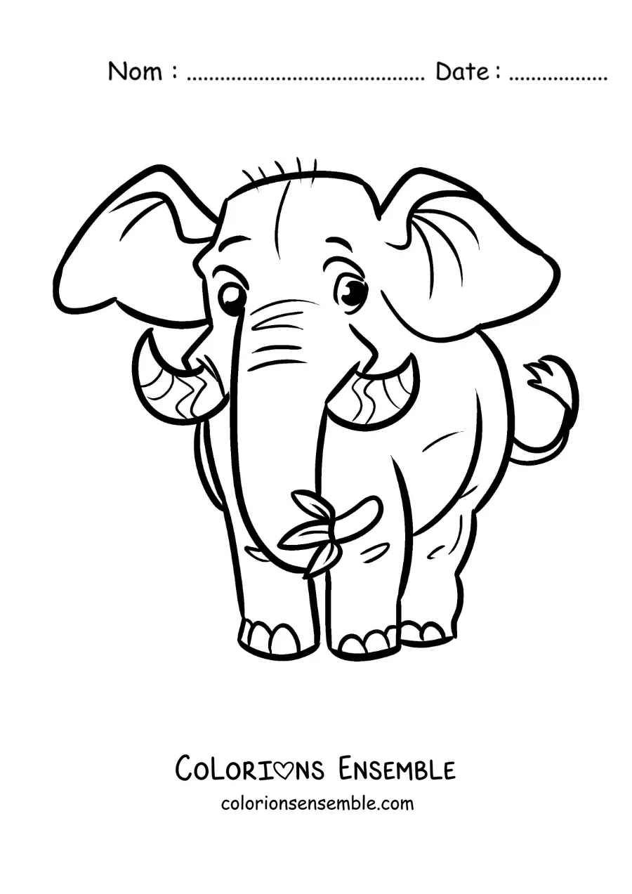 Image à colorier d’un éléphant de zoo rigolo mangeant une banane