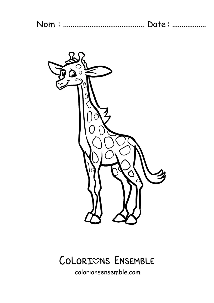 Image à colorier d’une girafe de zoo rigolote