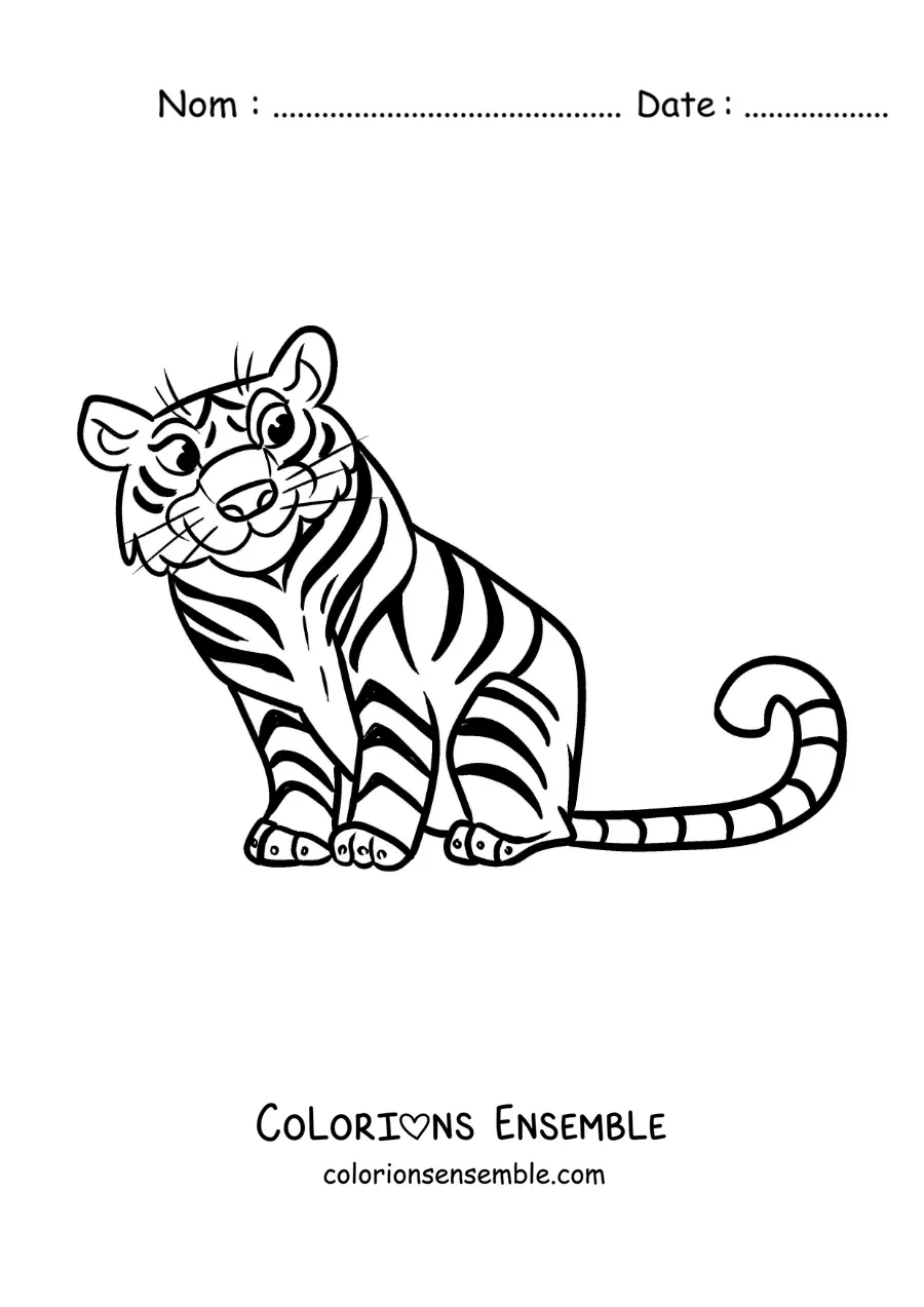 Image à colorier d’un tigre de zoo rigolo assis