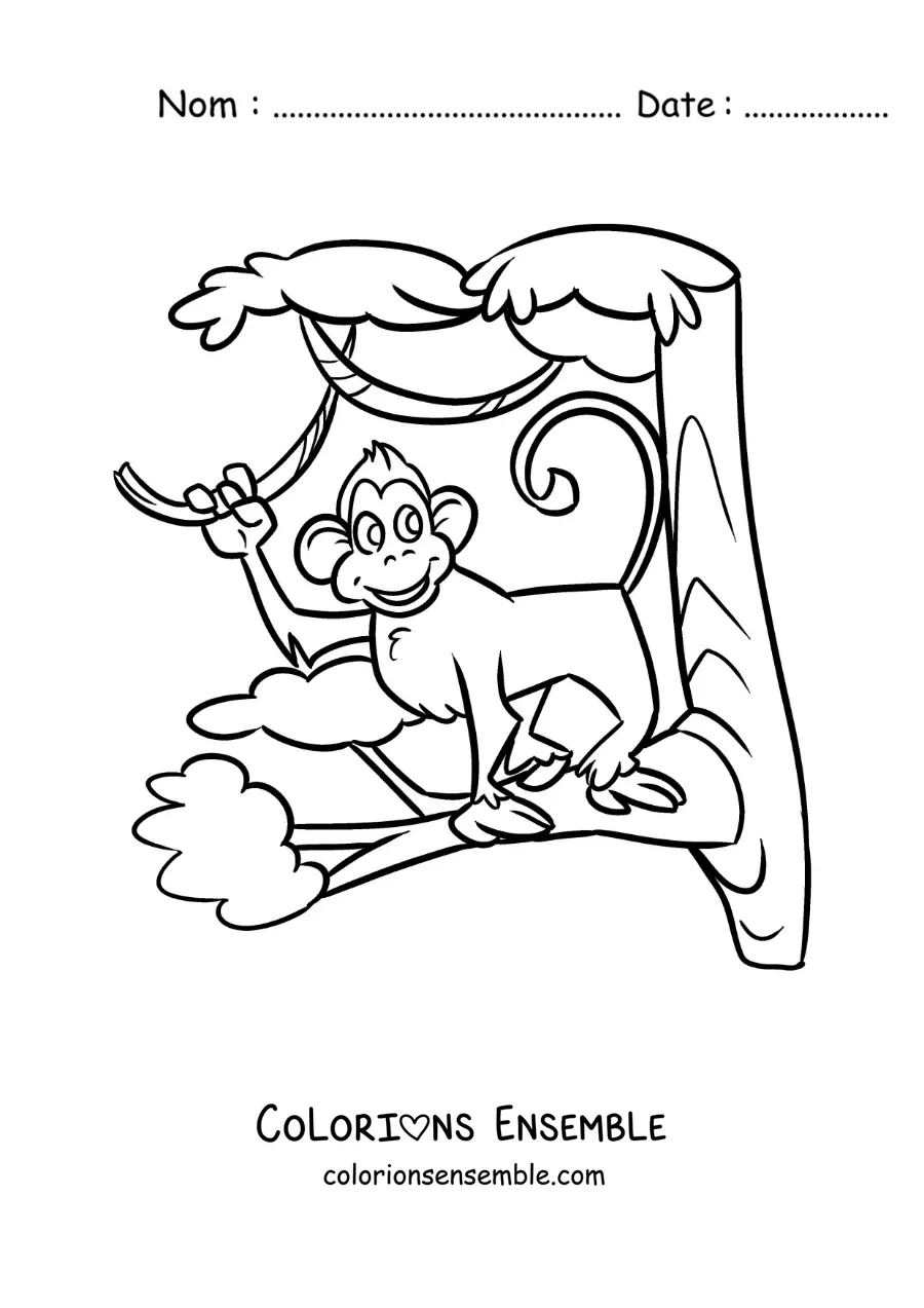 Image à colorier d’un singe de zoo rigolo dans un arbre