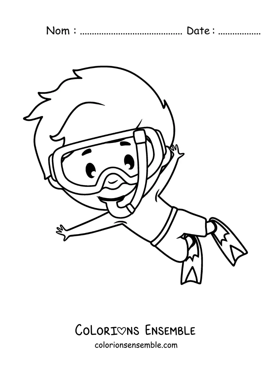 Coloriage d'un petit garçon qui nage avec un tuba