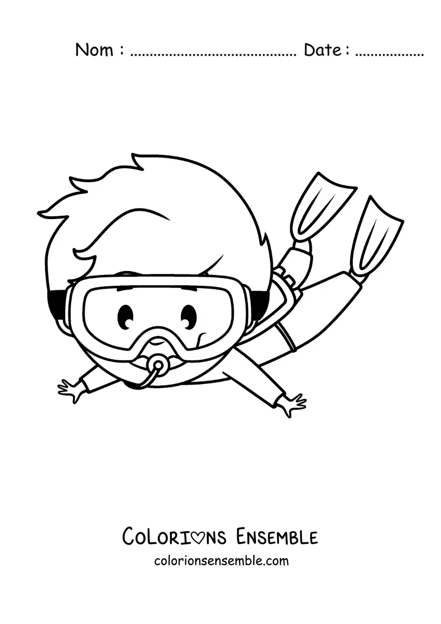 Coloriage d'un petit garçon qui plonge avec un tuba