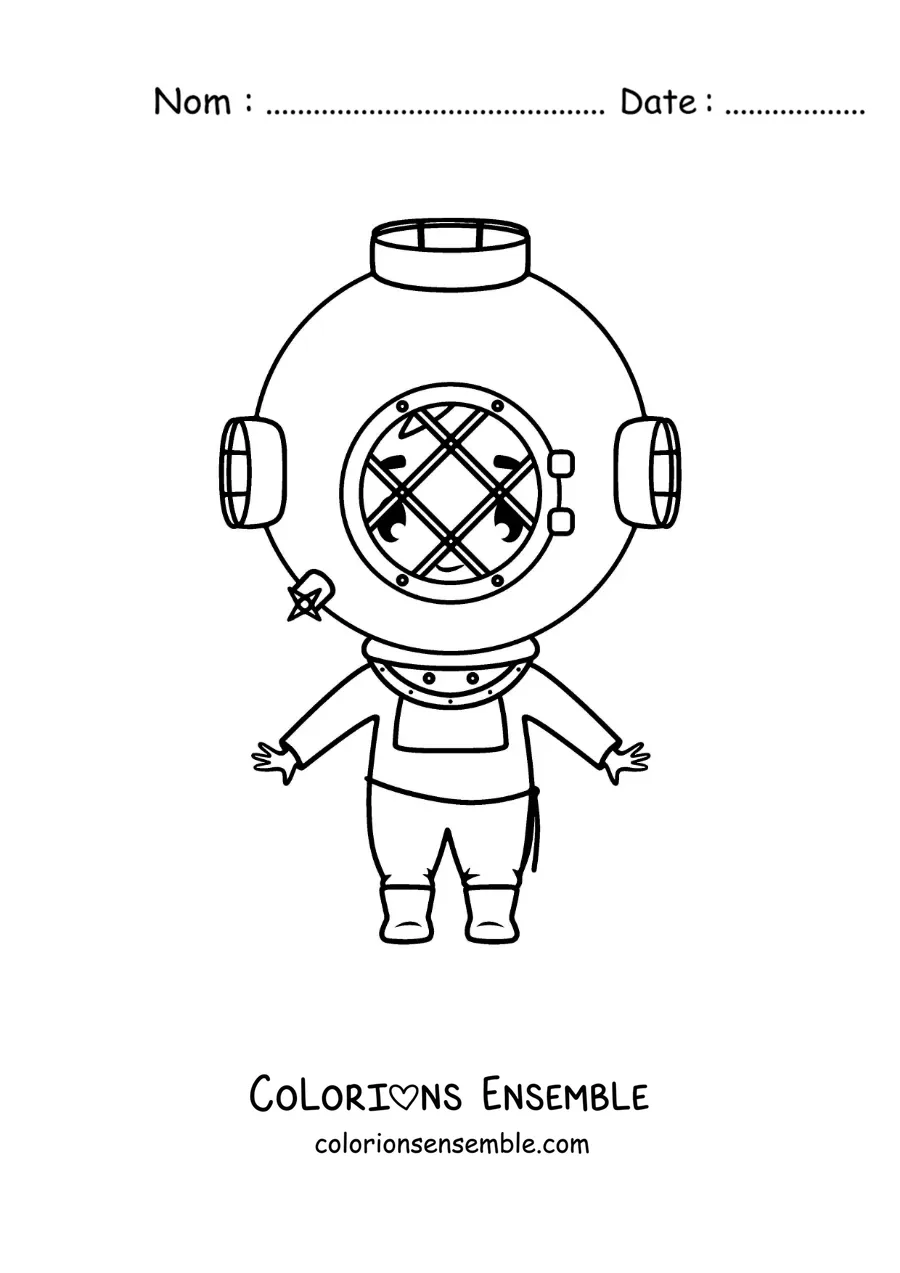 Image à colorier d’un plongeur avec un casque