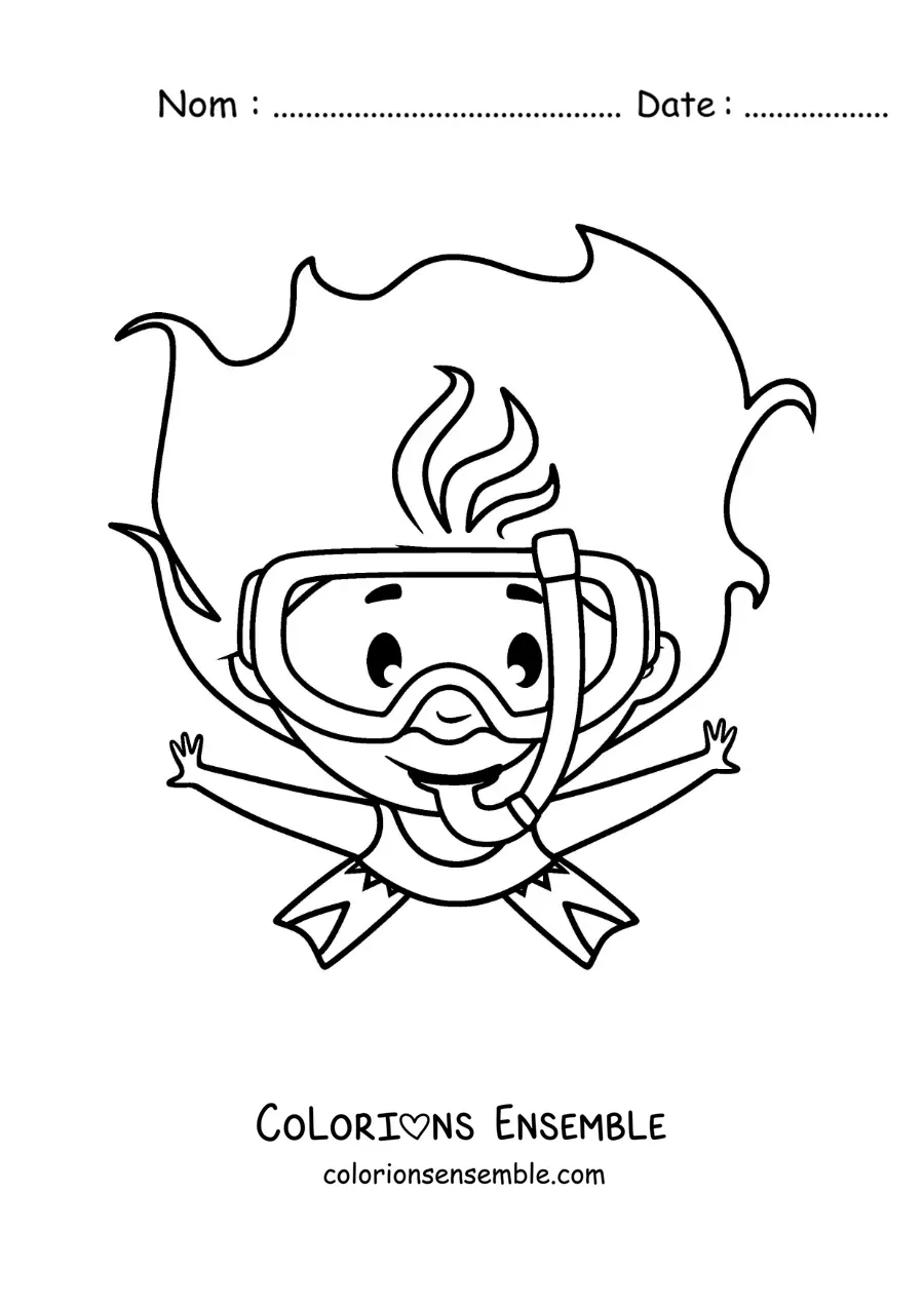 Coloriage d'une petite fille qui plonge avec un tuba