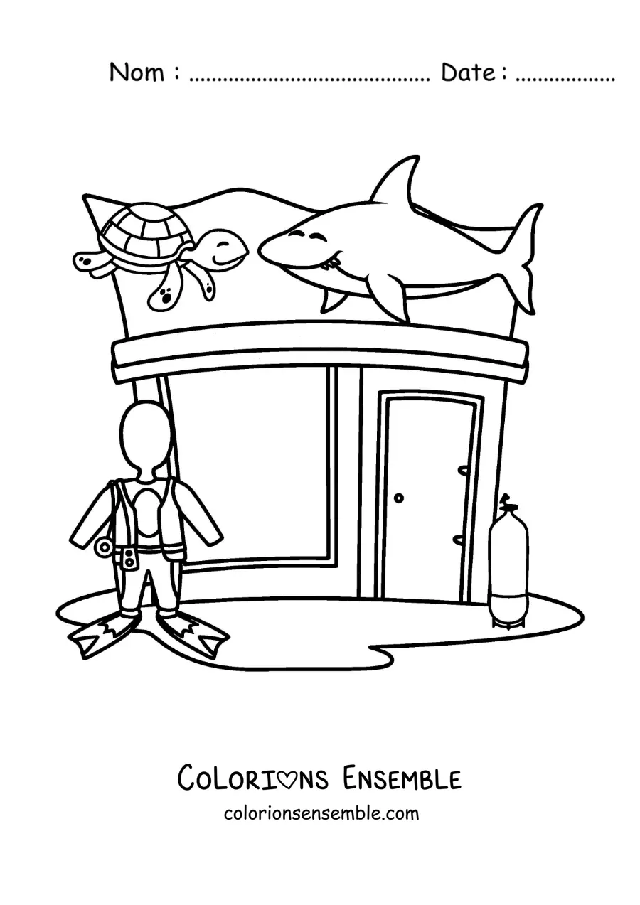 Image à colorier d’un magasin d’équipement de plongée