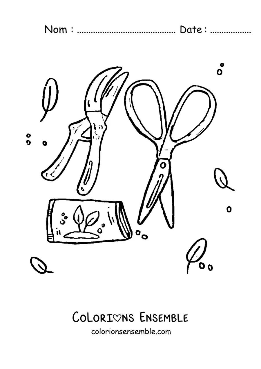Image à colorier d’outils de jardinage