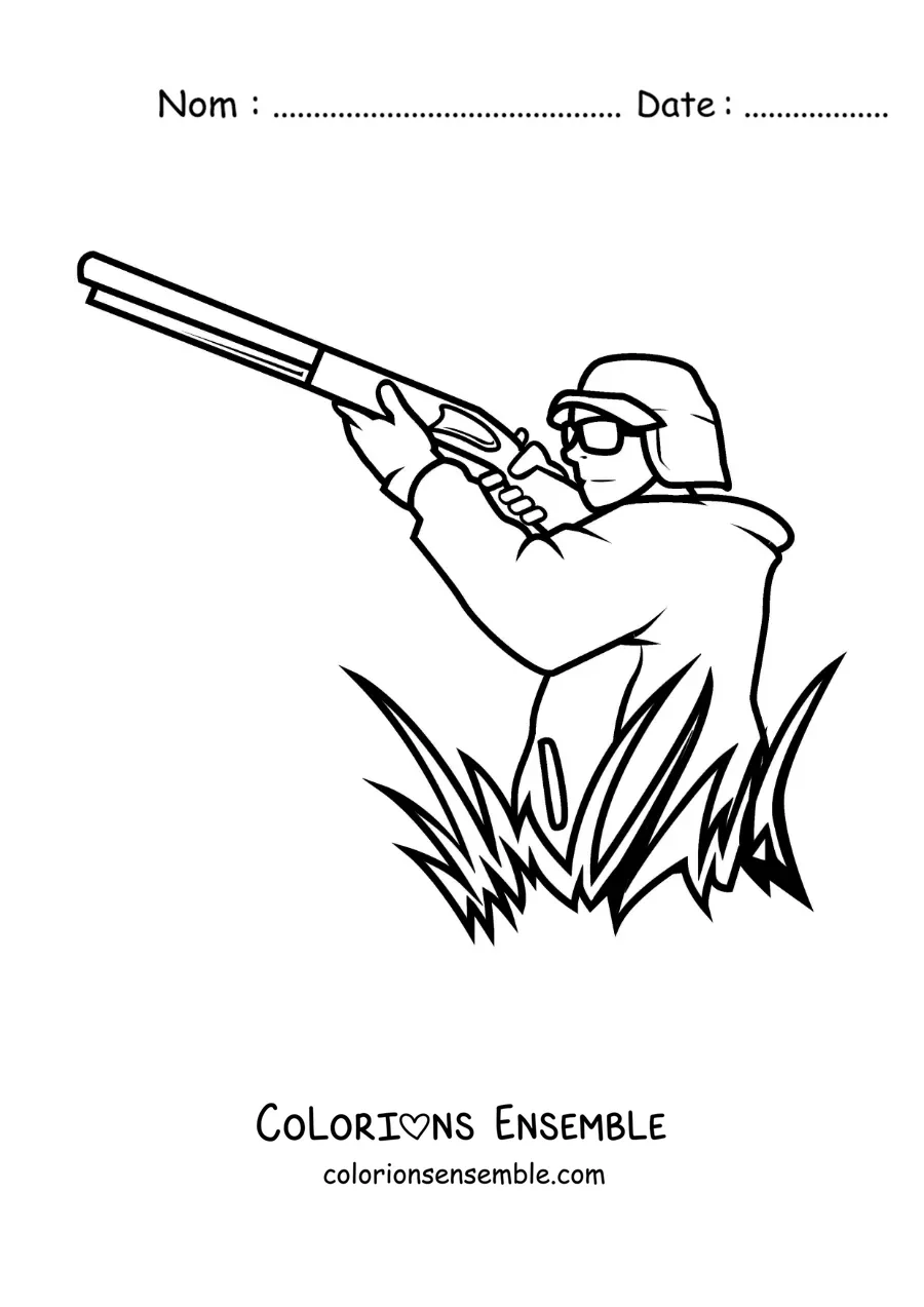 Image à colorier d’un chasseur visant avec son arme