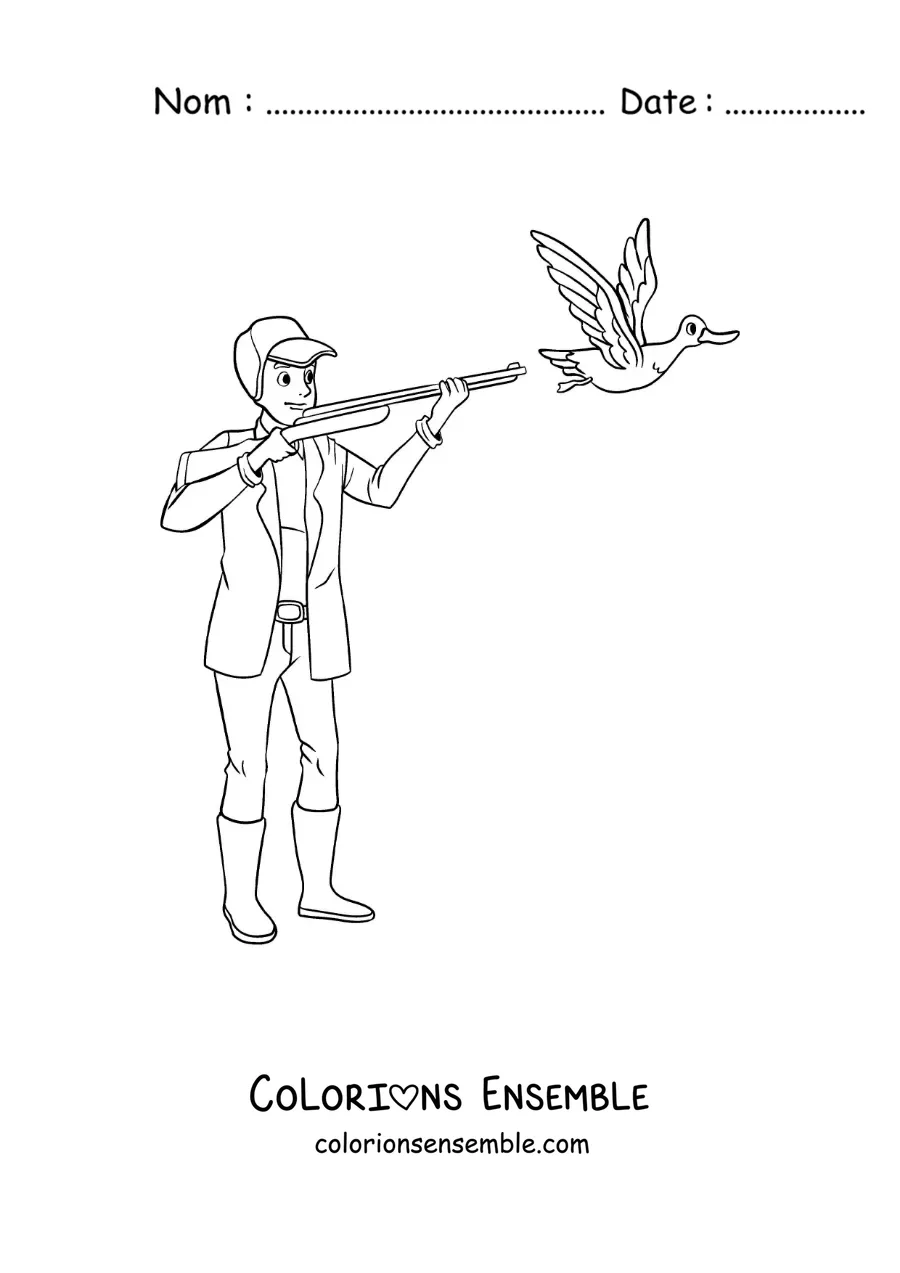 Image à colorier d’un homme chassant un canard