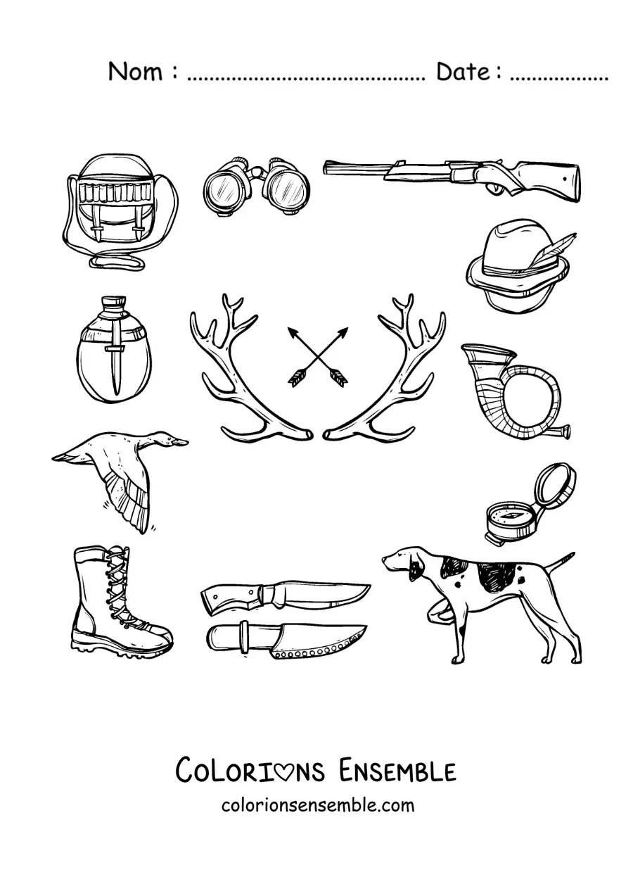 Image à colorier de symboles de la chasse