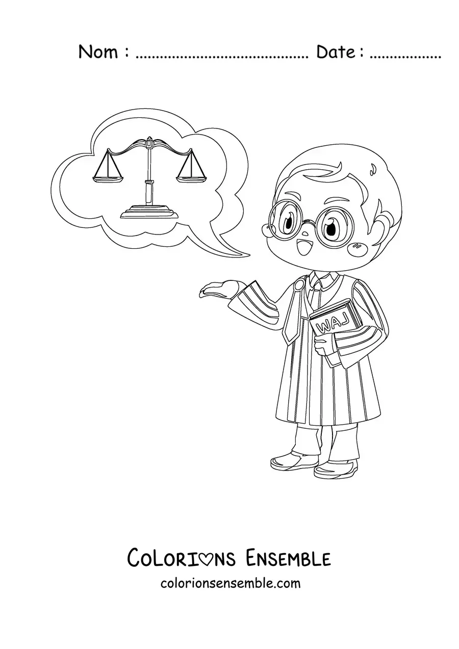 Image à colorier d'un juge kawaii en toge