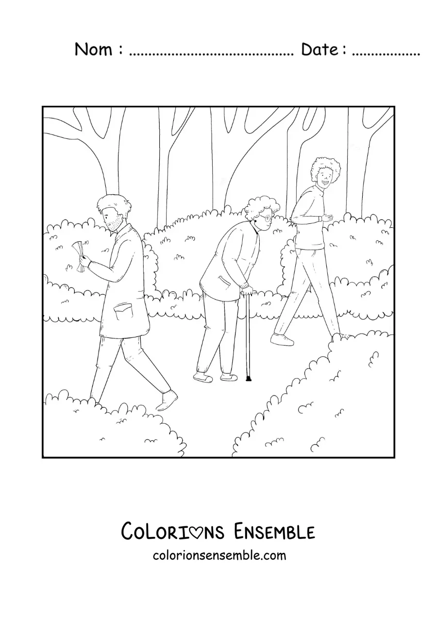 Coloriage de personnes qui se promènent dans le parc