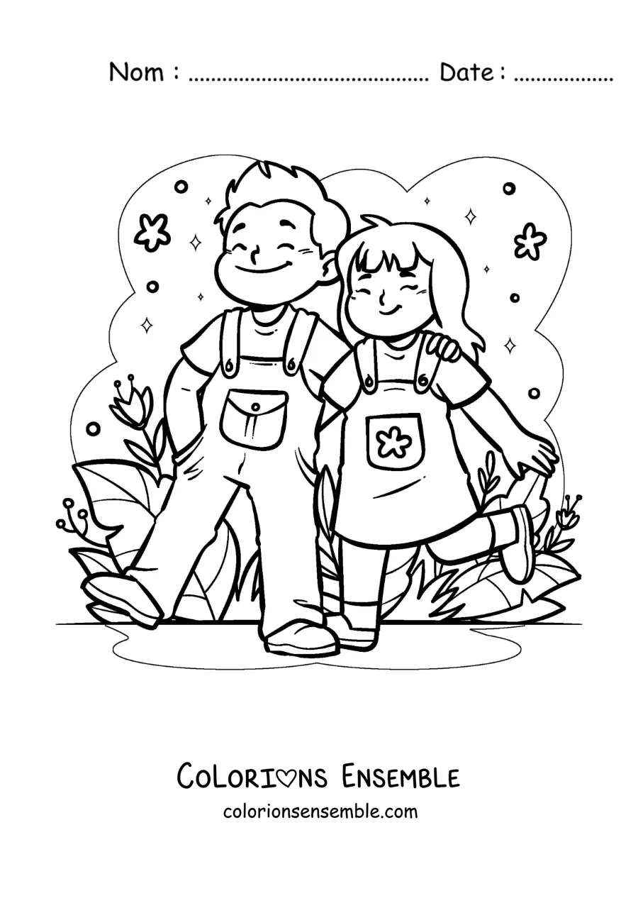 Coloriage d'un couple qui se promène dans le parc