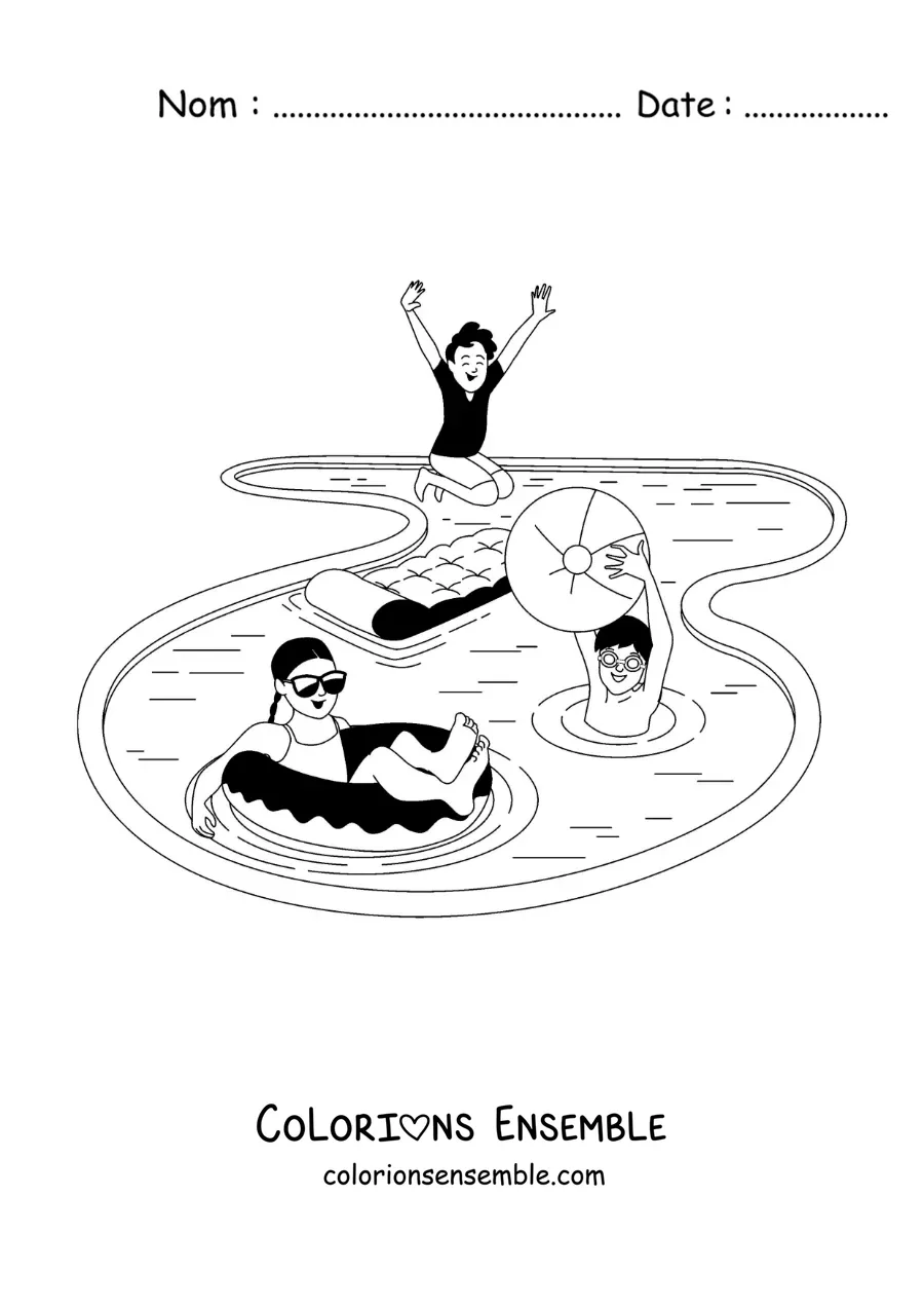 Coloriage d'enfants qui jouent dans une piscine