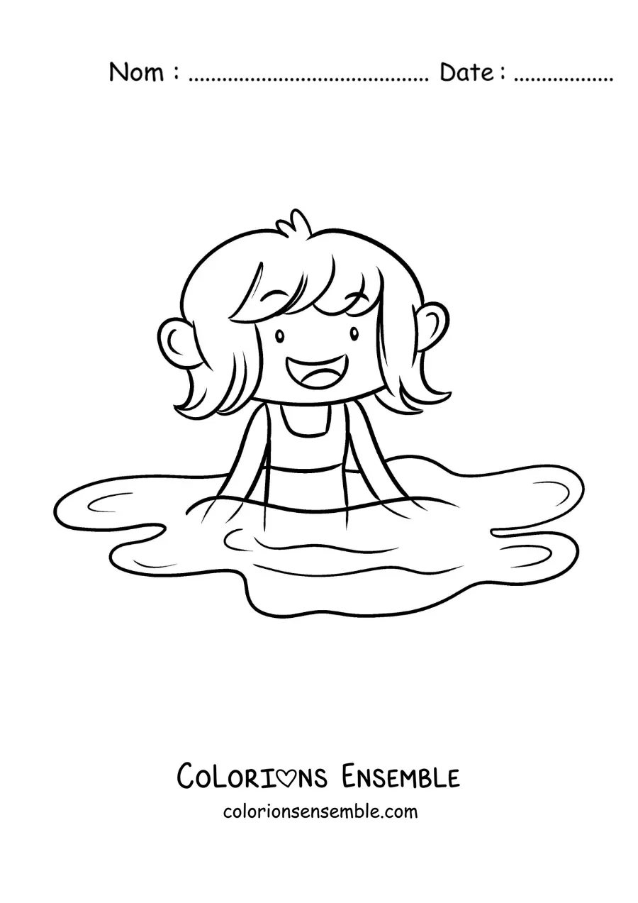 Coloriage d'une petite fille dans une piscine
