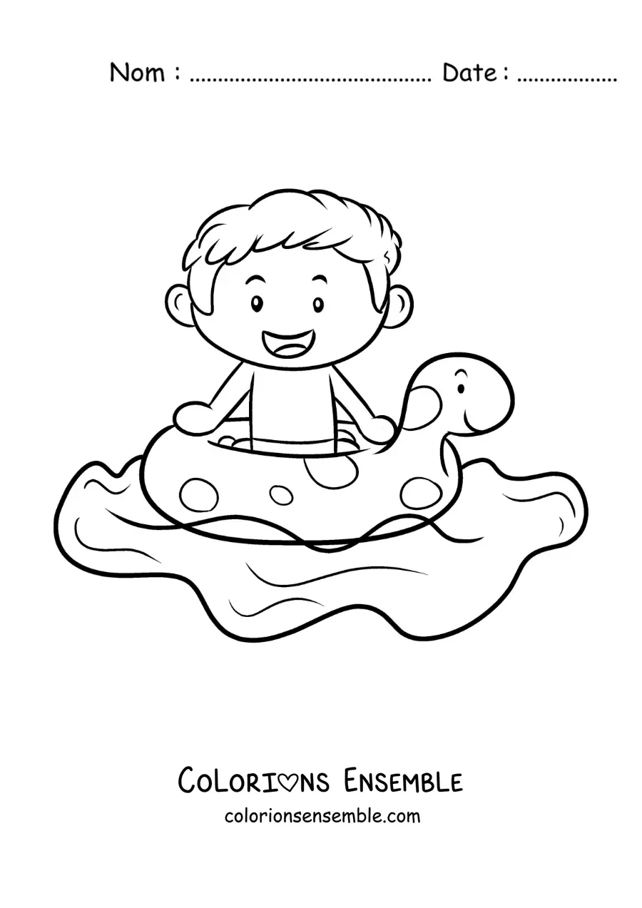 Coloriage d'un garçon avec une bouée dans une piscine