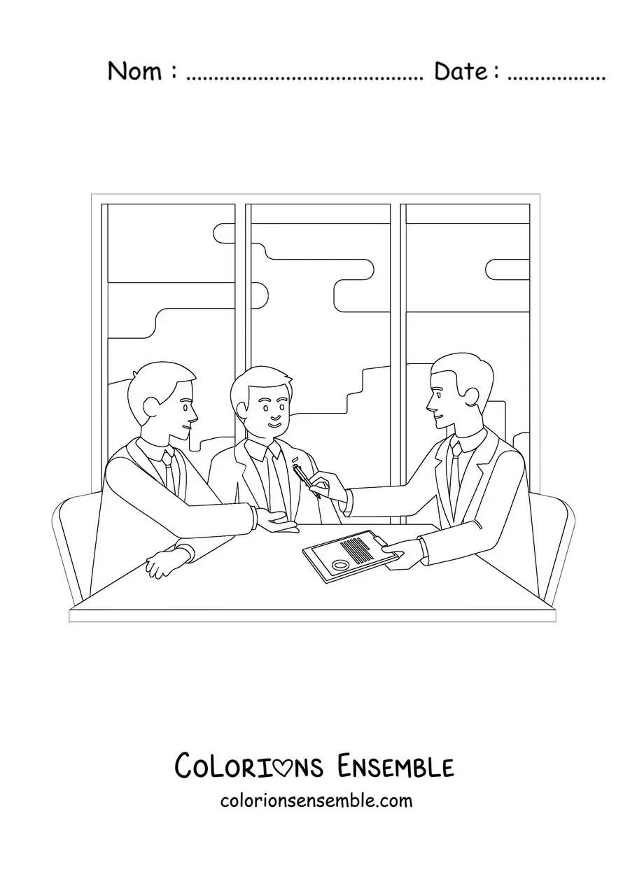 Image à colorier d'un avocat signant un contrat