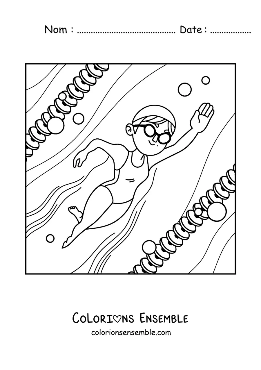 Coloriage d'une fille qui s'entraîne à la natation dans une piscine