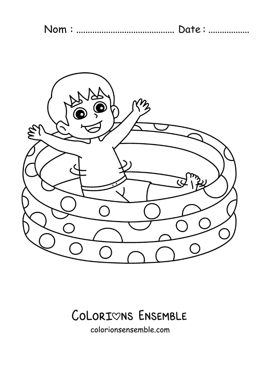 Coloriage d'un garçon dans une piscine gonflable