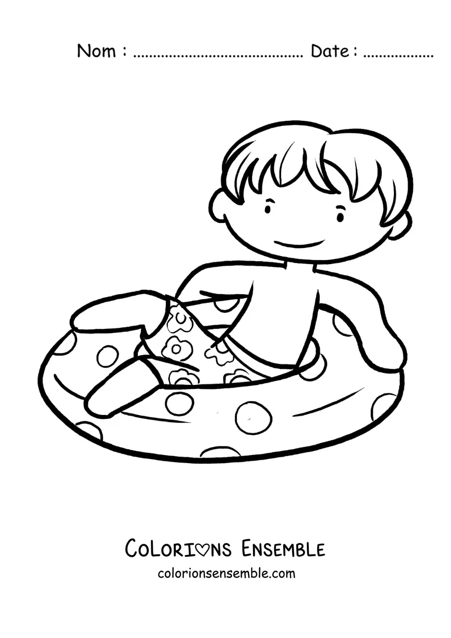 Coloriage d'un garçon qui flotte dans une piscine