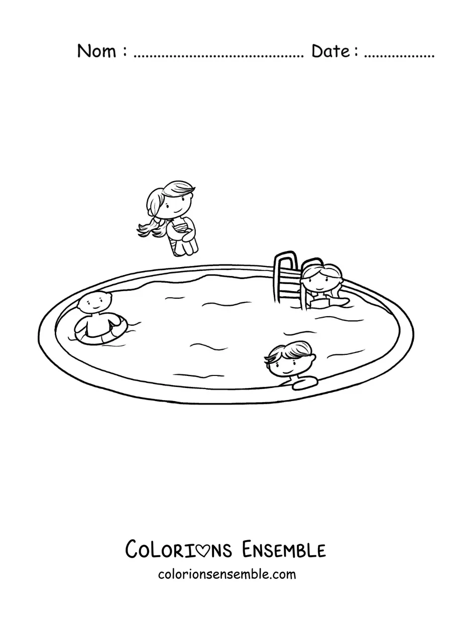 Coloriage d'enfants à une fête au bord de la piscine