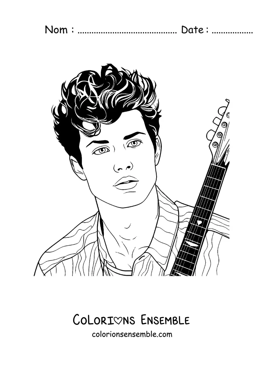Coloriage d'un portrait de Shawn Mendes dans un style réaliste
