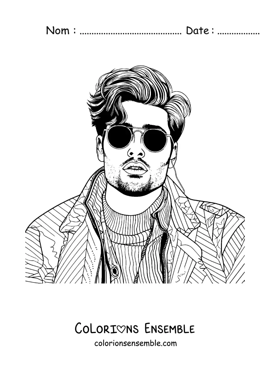 Coloriage de Sebastián Yatra avec des lunettes de soleil