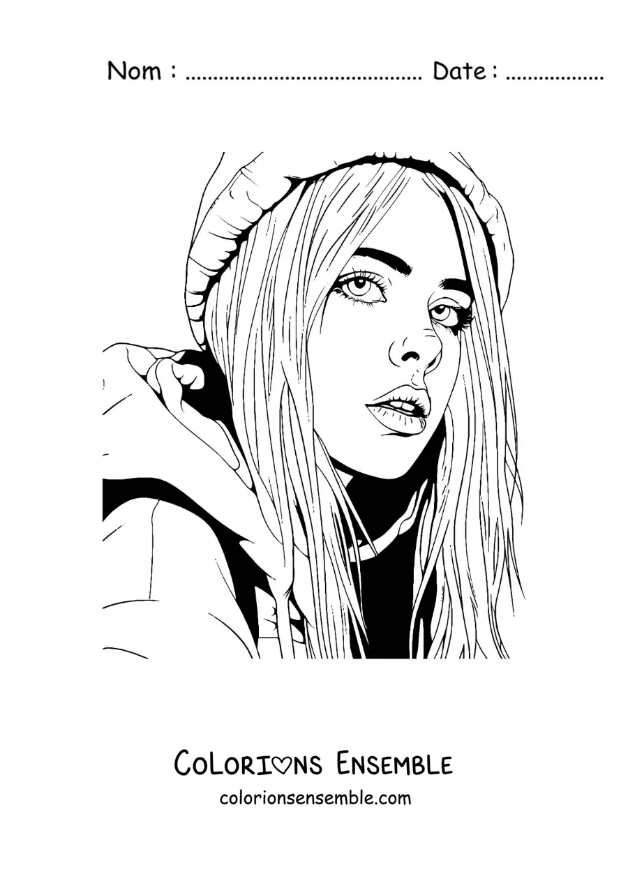 Coloriage d'un portrait de Billie Eilish en version animée
