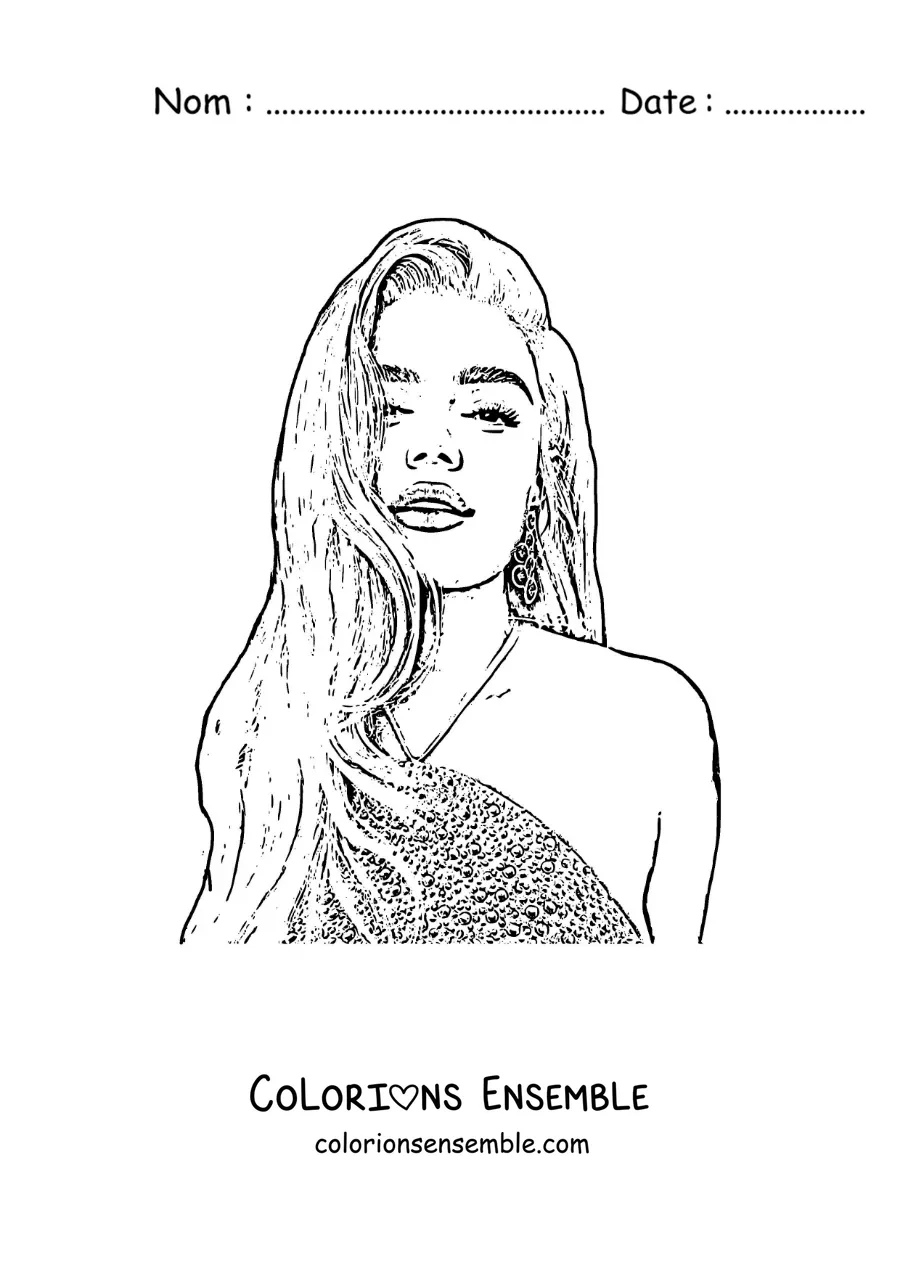 Coloriage d'un portrait de Karol G au crayon, dans un style réaliste