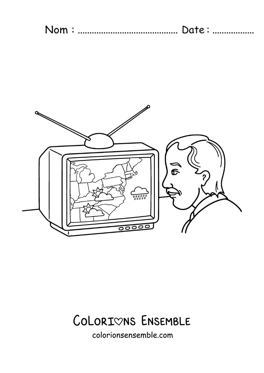 Coloriage d'un homme qui regarde la météo à la télévision