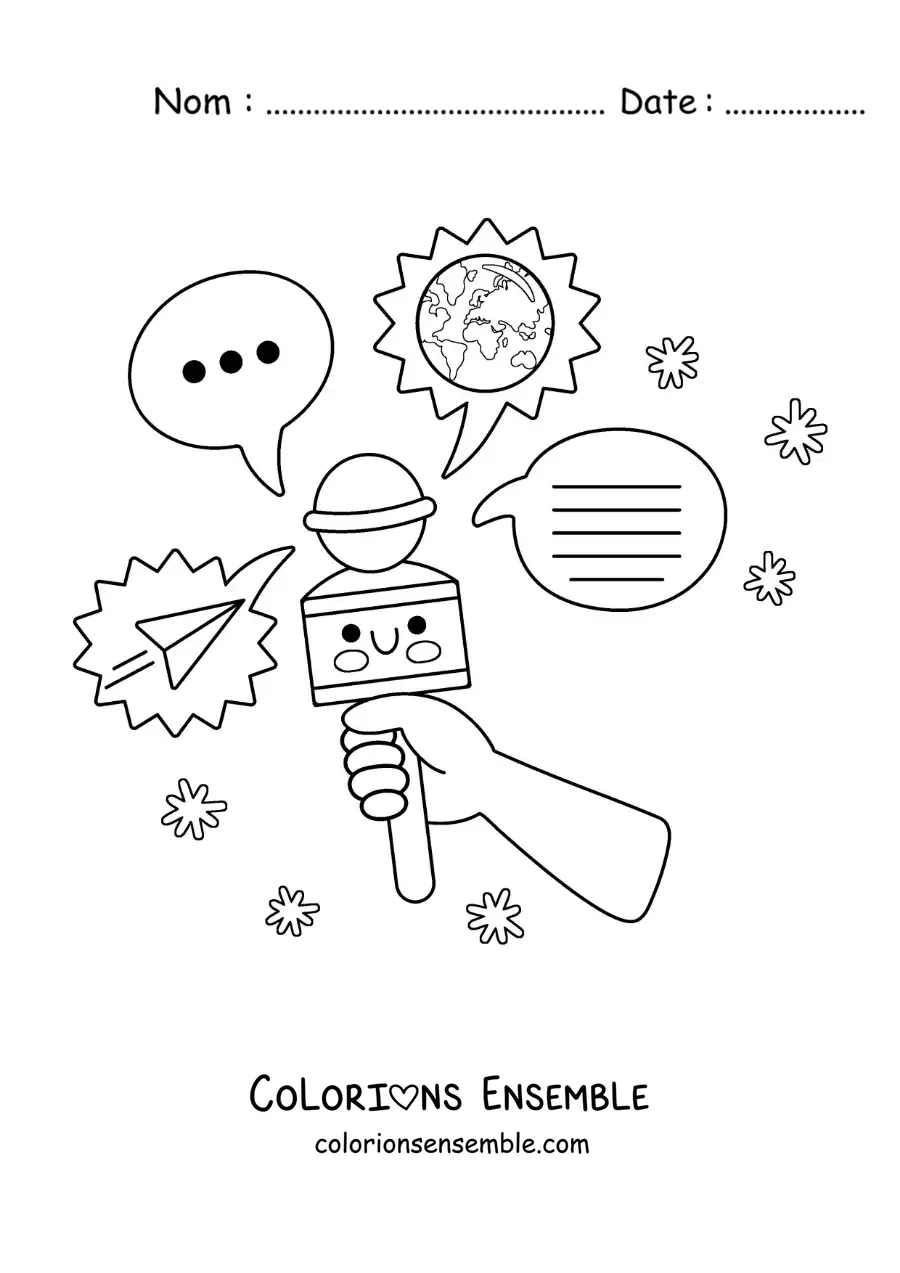 Coloriage d'un microphone animé qui annonce au monde les nouvelles du jour