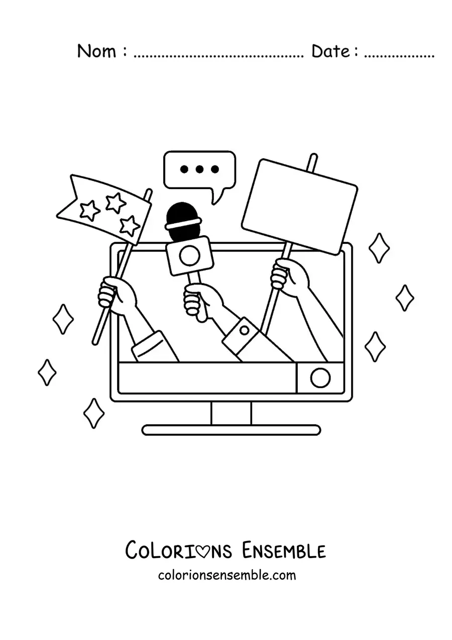 Coloriage d'un téléviseur qui diffuse les actualités du moment