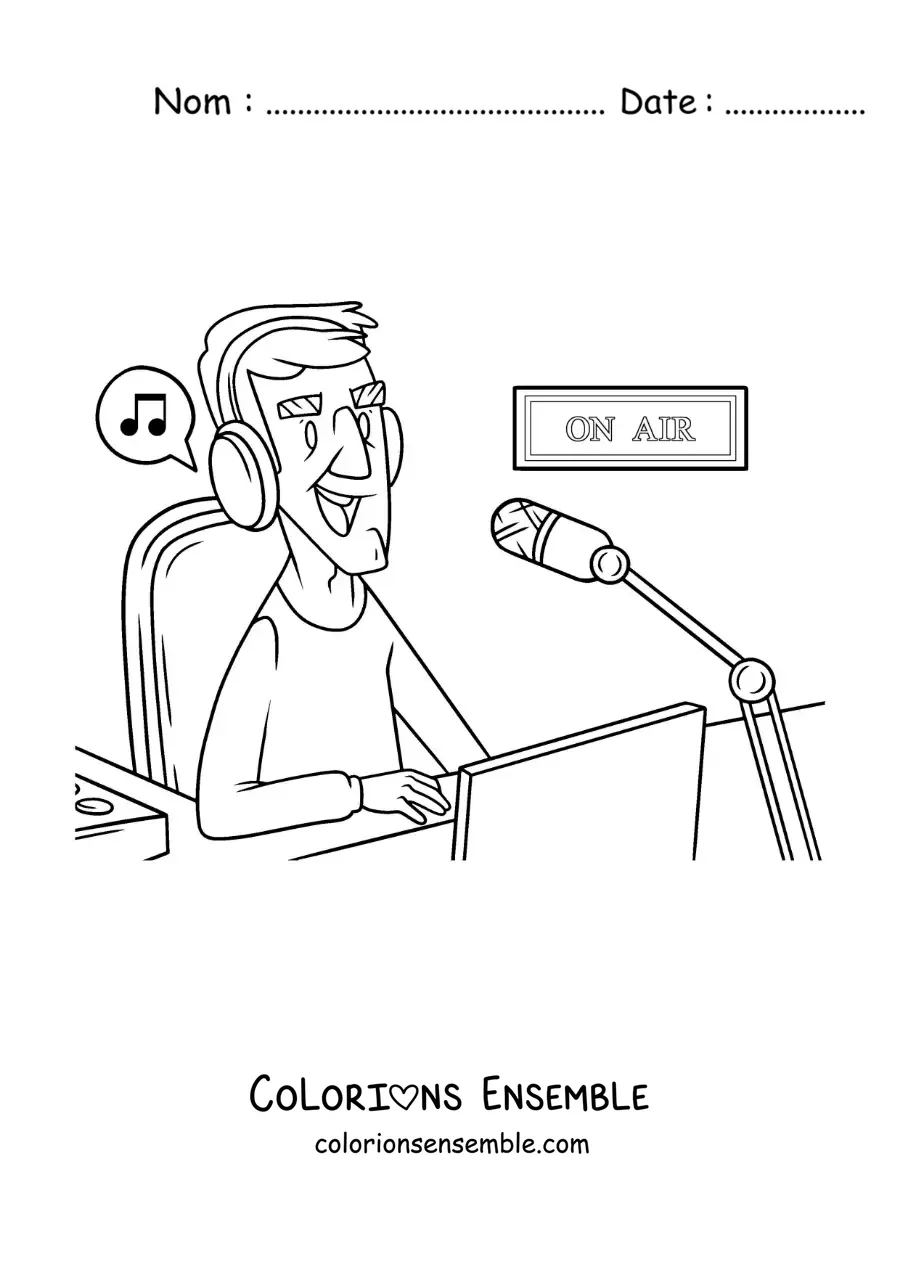 Coloriage d'un animateur dans une émission musicale de radio