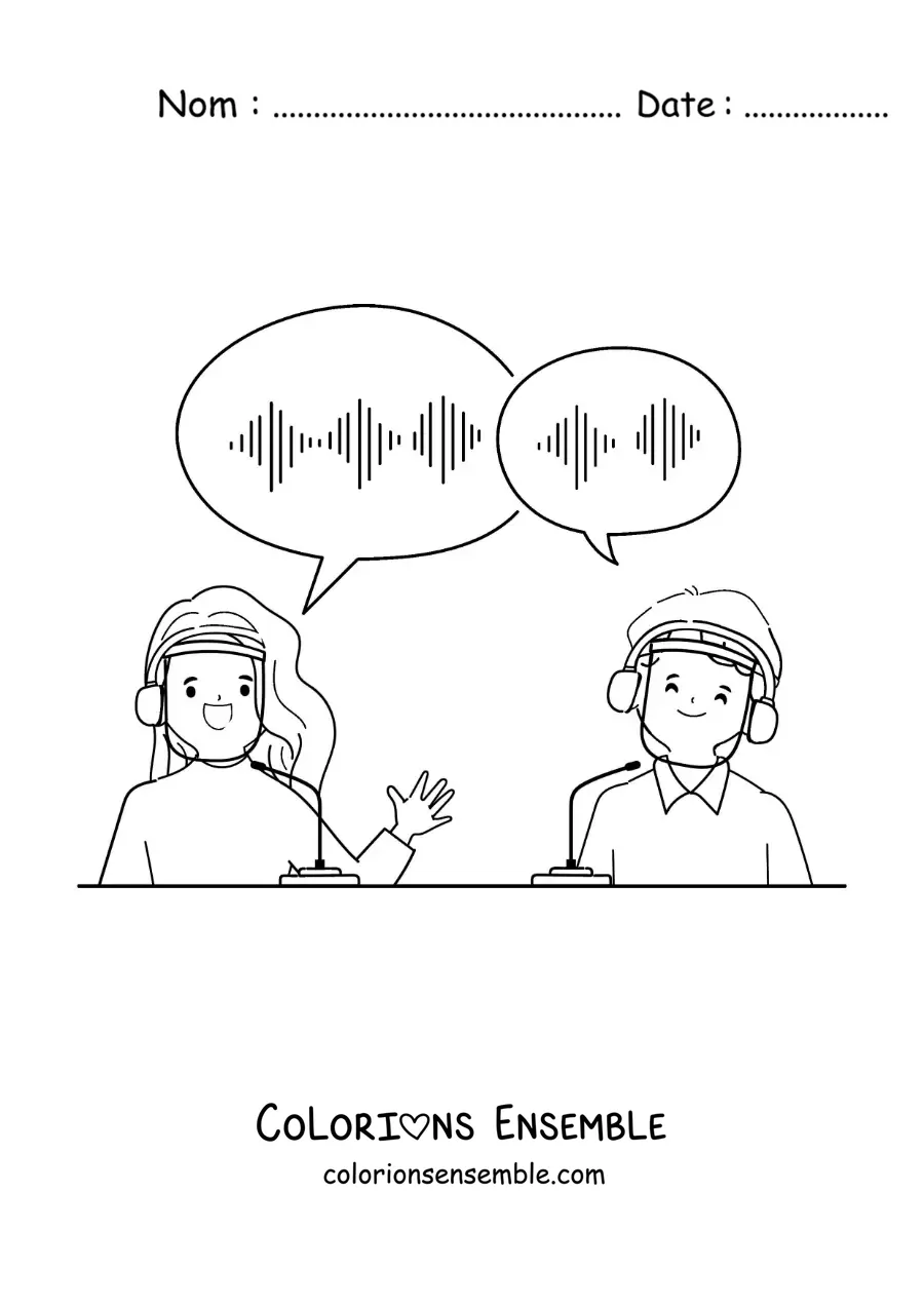 Coloriage de deux animateurs qui racontent les informations à la radio