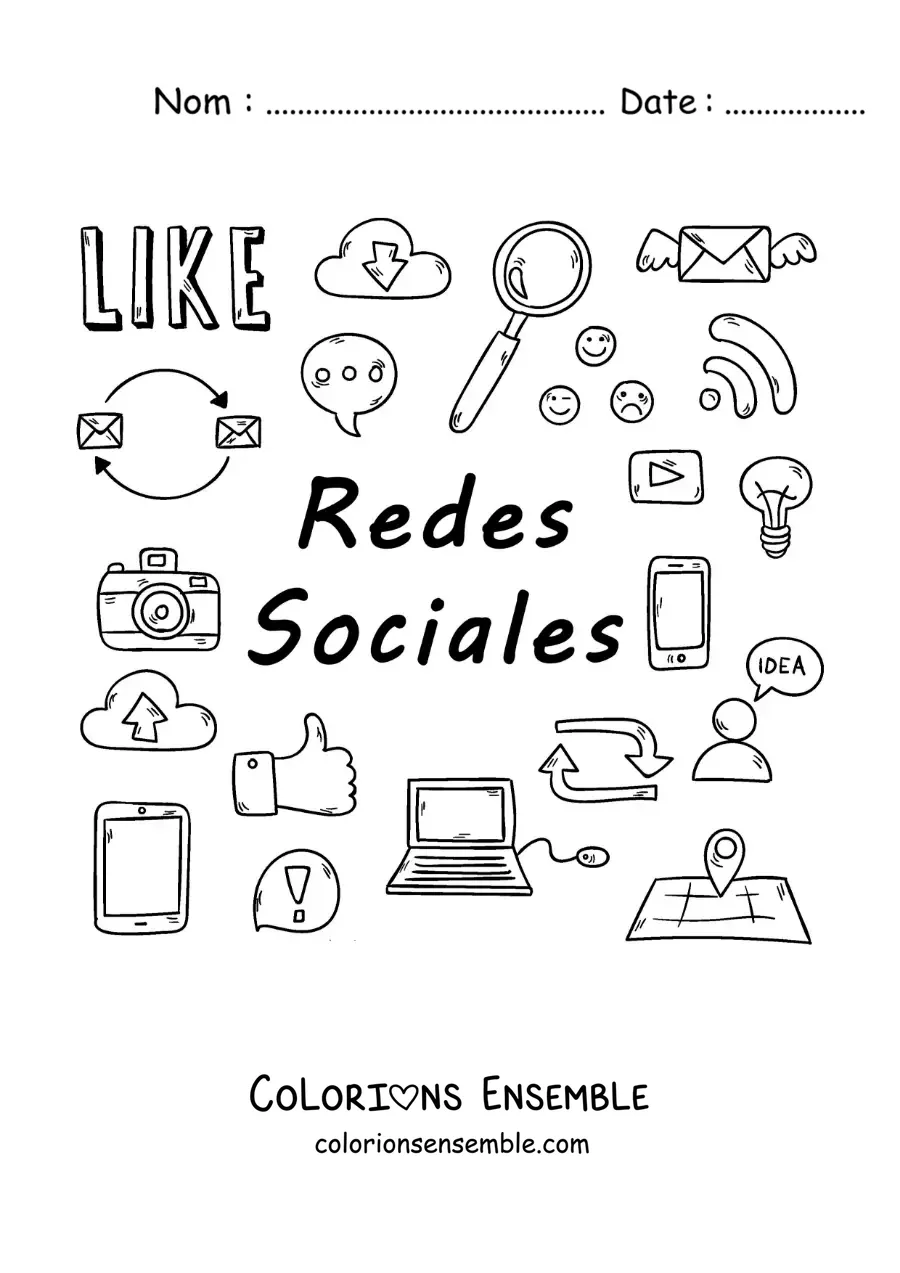 Coloriage de symboles des réseaux sociaux comme moyen de communication de masse